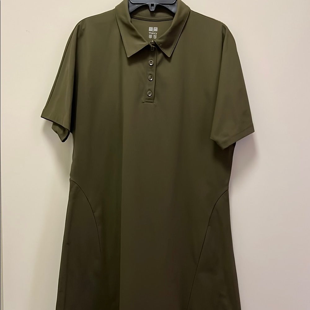 Theory Short Sleeve Olive Green A-Line Shirt Dress Sz. S